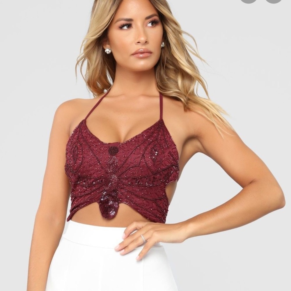 Fashion Nova embroidered tie wrap top